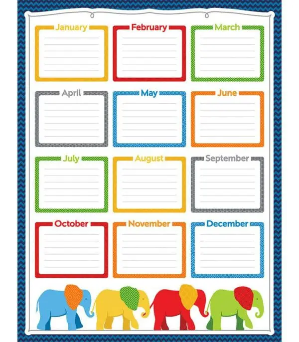 Happy Birthday - Parade of Elephants - Wall Chart