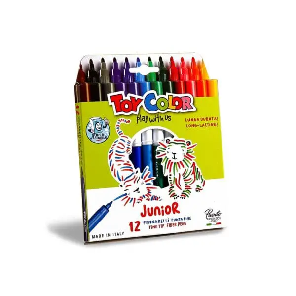 Fibre Pens - 12 Pack Fine Tip, 2.9mm - Toy Color