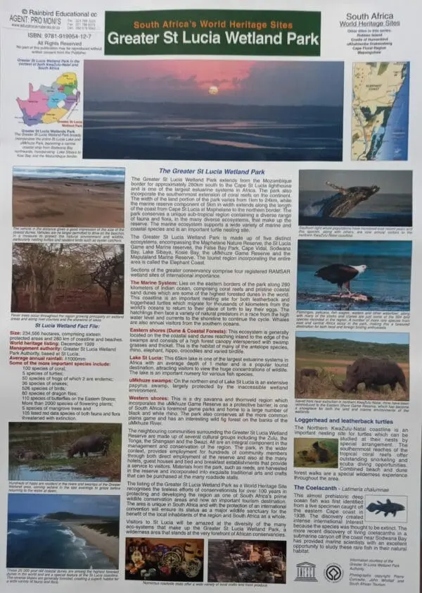 Heritage Sites - Greater St Lucia Wetland Park - Wall Chart - Laminated