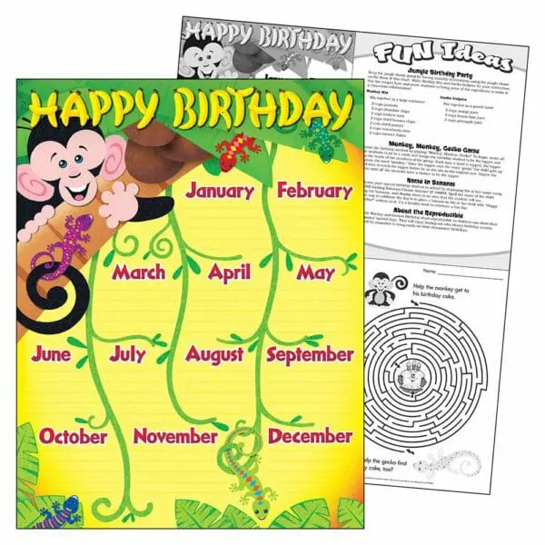 Happy Birthday - Calendar - Monkey & Geckos - Wall Chart +/-43x56cm