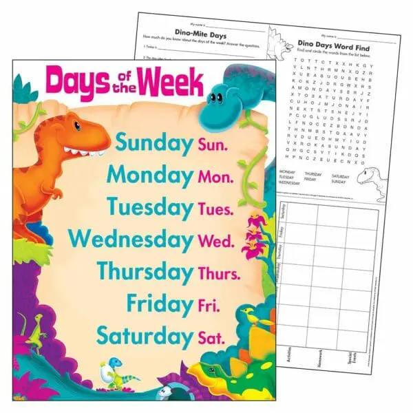 Days of the Week - Dino-Mite Pals - Wall Chart +/-43x56cm