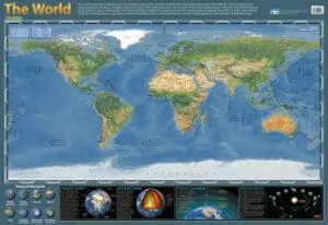 World Physical Map - Wall Chart - Laminated 76cm x 52cm