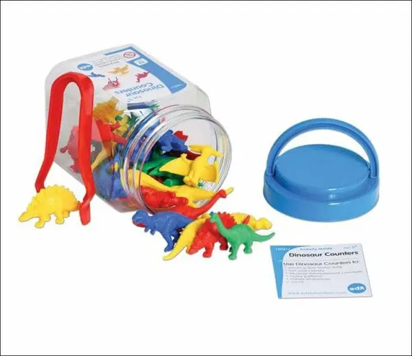 Counters - Dinosaur Counters 32pcs 8 shapes- 4 colours, 1 Tweezer