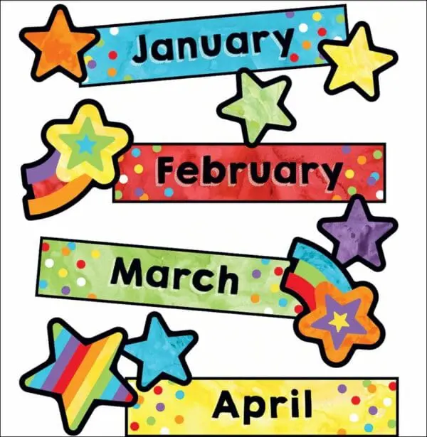 Months of the Year Stars - Mini Bulletin Board Set - 28pcs