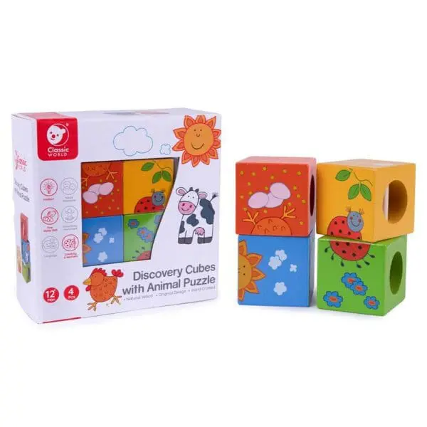 Discovery Cubes with Animal Puzzle - 4pcs - Classic World