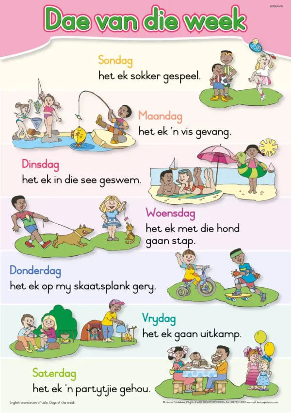 Dae van die Week - Afrikaans - Wall Chart - A1 Laminated
