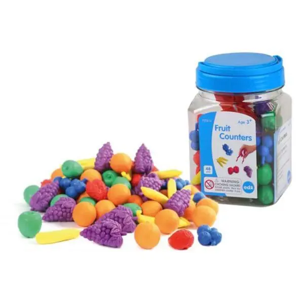 Counters - Fruit - 6 Colours with Tweezers - 48pcs - Jar