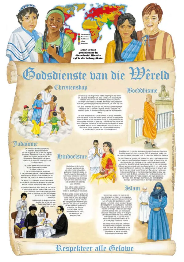 Godsdienste van die Wereld -  Wall Chart - A1 Laminated