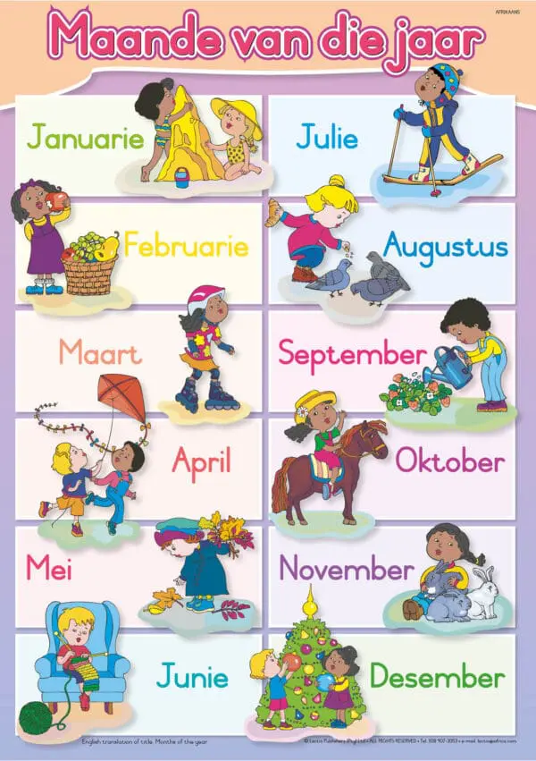 Maande van die Jaar - Afrikaans - Wall Chart - A1 Laminated