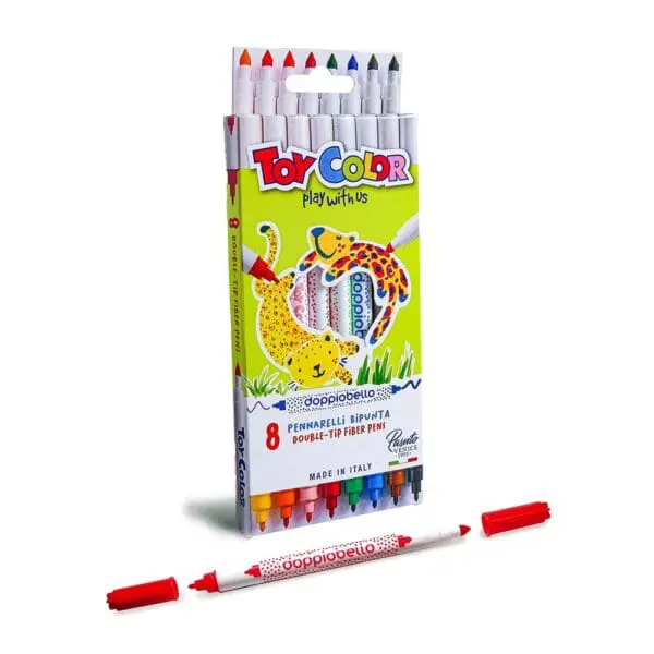 Fibre Pens -Set 8 Double-Pointed - Box with Hanger - Toy Color