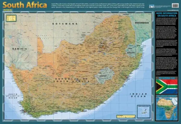 South Africa - Maps (Physical) - Wall Chart - 76cm x 52cm