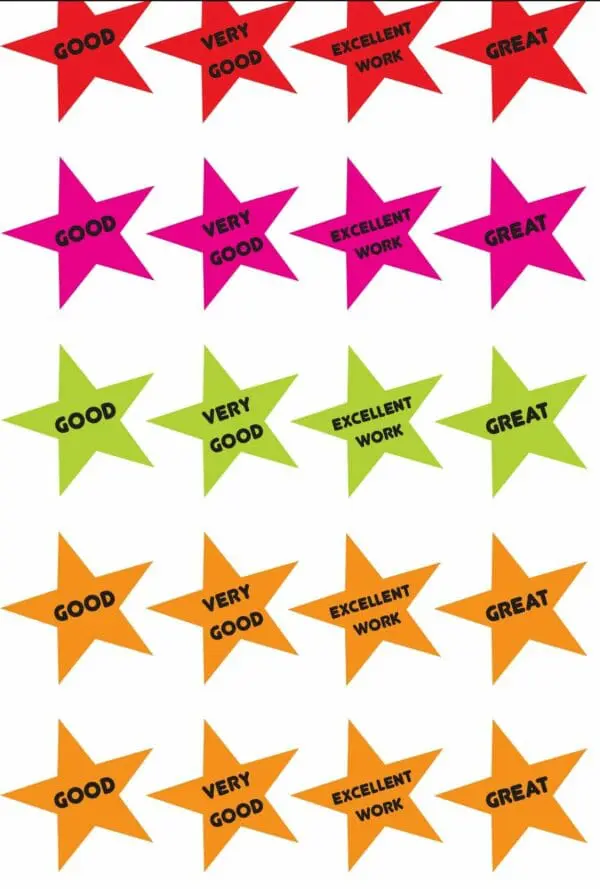 Reward Star Stickers - Mixed Colours - 100pcs
