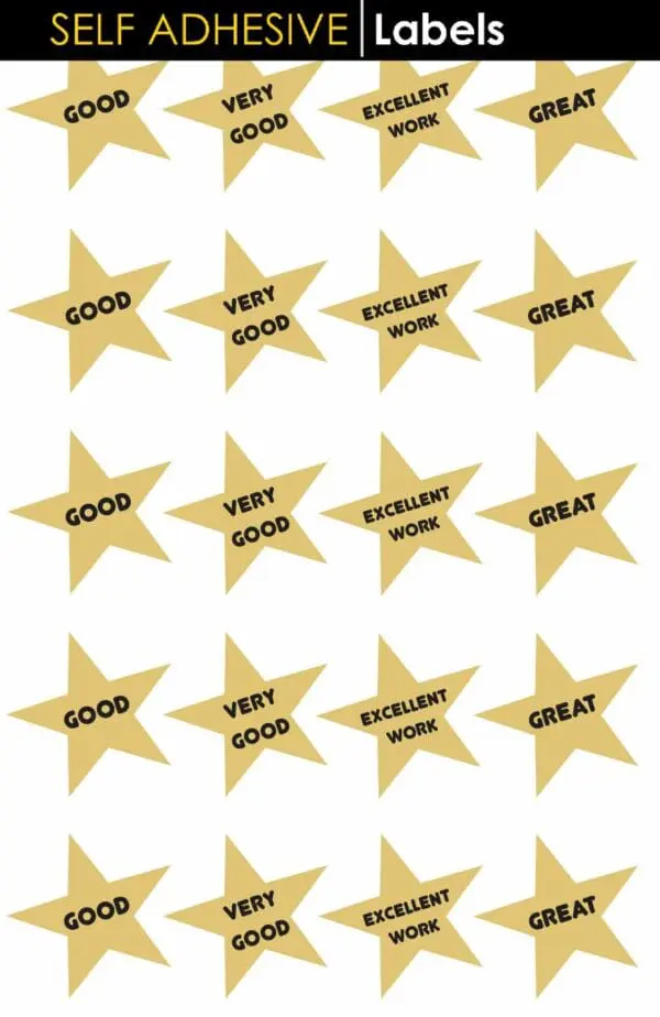 Gold Star Reward Stickers -Very Good, Great, Excellent -140PCS