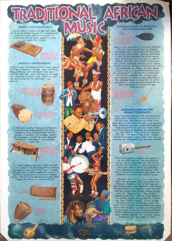 Traditional African Music - Wall Chart - A1 Laminated