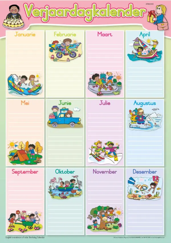 Verjaardag Kalendar - Afrikaans - Wall Chart - A1 Laminated