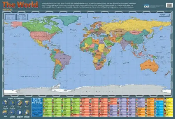 World Political Map - Wall Chart - Laminated 76cm x 52cm