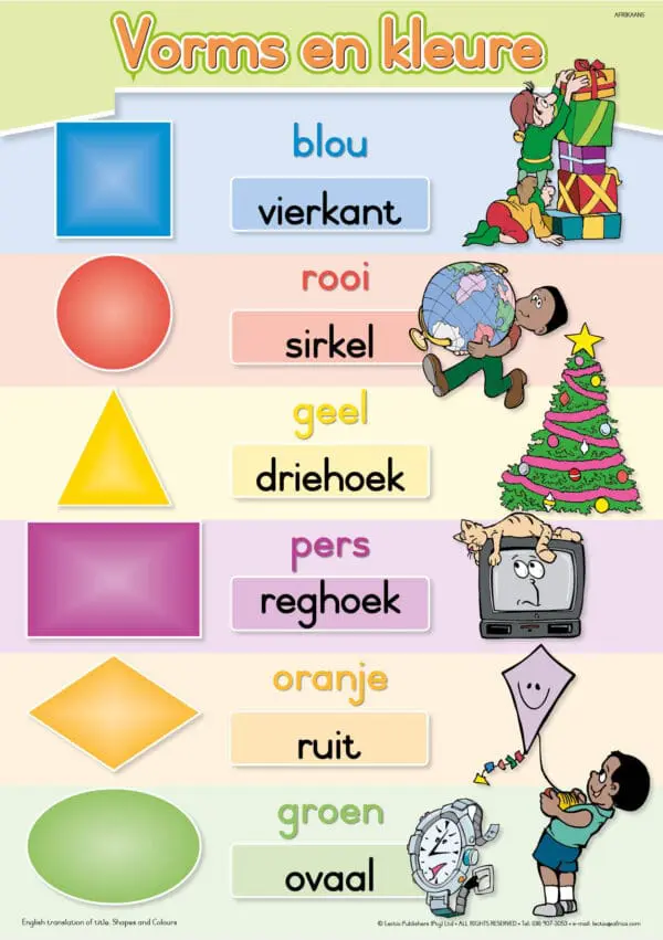 Vorms En Kleure - Afrikaans - Wall Chart - A1 Laminated