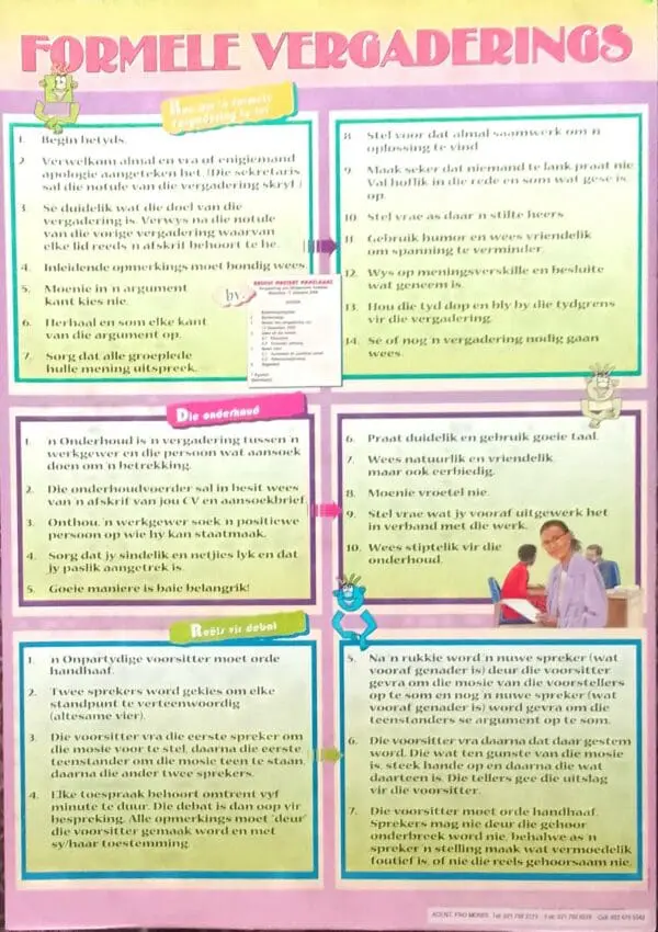Formele Vergaderings - Afrikaans - Wall Chart - A1 Laminated