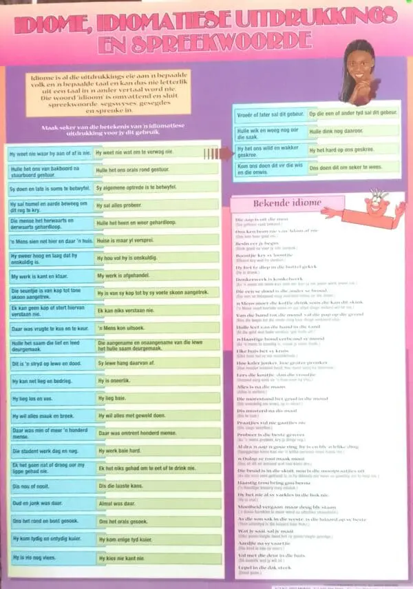 Idiome, idiomatiese Uitdrukkings en Spreekwoorde - Wall Chart