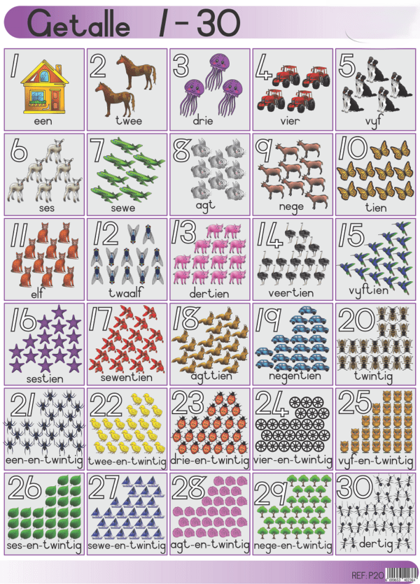 Getalle 1-30 - Afrikaans - Wall Chart - Laminated (680mm x 480mm)