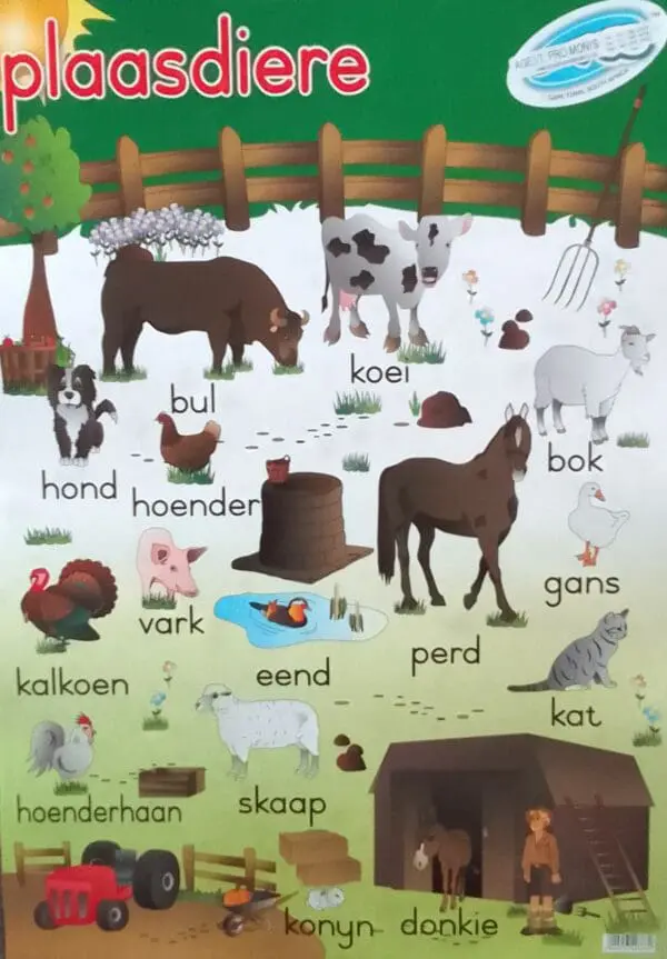 Plaasdiere - Afrikaans - Wall Chart - Laminated (680mm x 480mm)