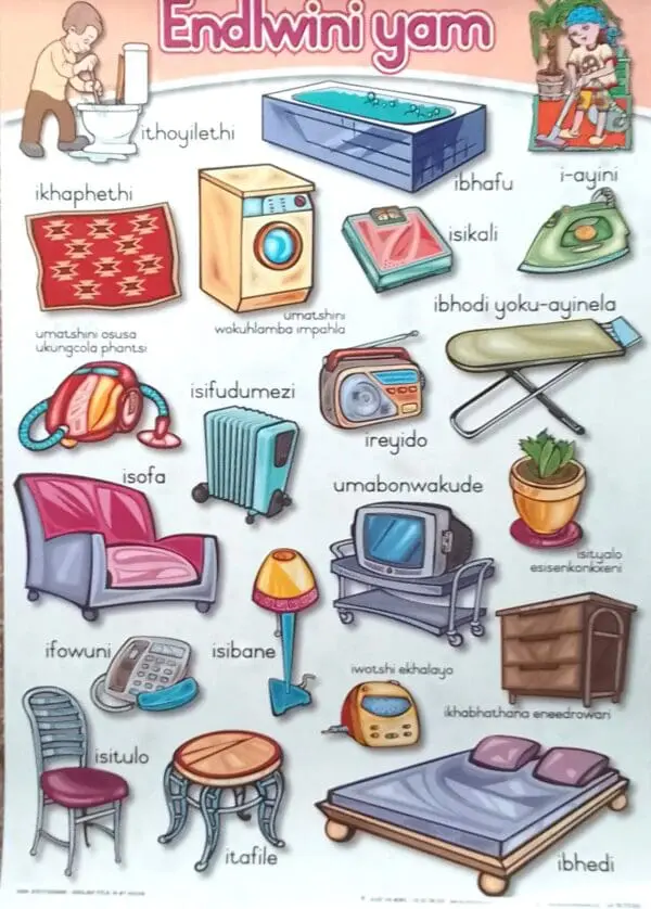 Endlwini Yam - In my house - Wall Chart - A1 Laminated