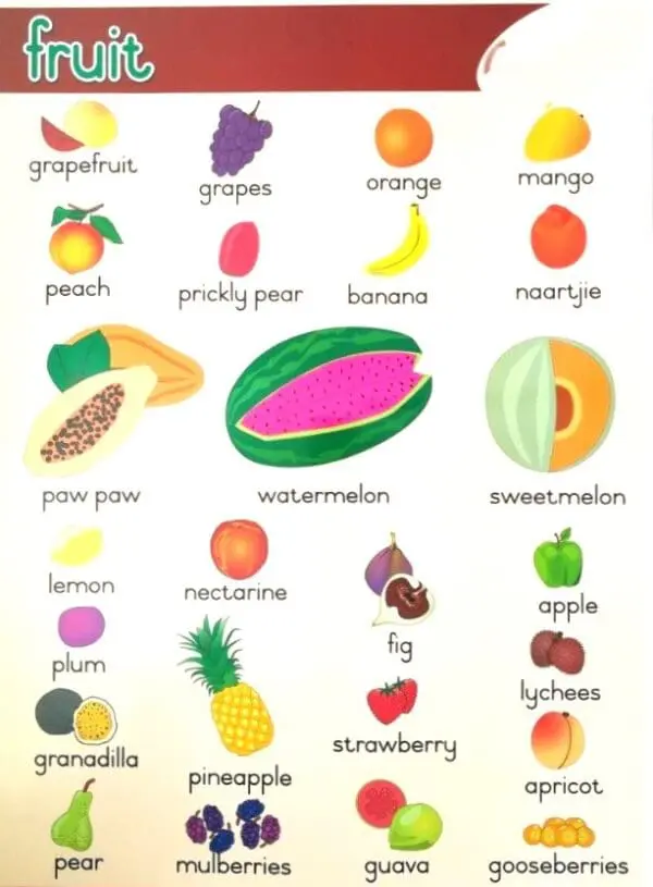 Fruit Wall Chart - Laminated (+- 480X680mm) - Clearance Sale!!!
