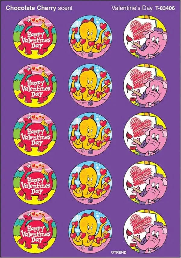 Happy Valentines - Stickers - Scratch 'n Sniff Stinky - Chocolate Cherry scent - Large - 60pc