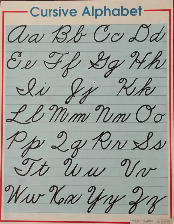 Alphabet - Cursive Writing - Wall Chart - Clearance Sale