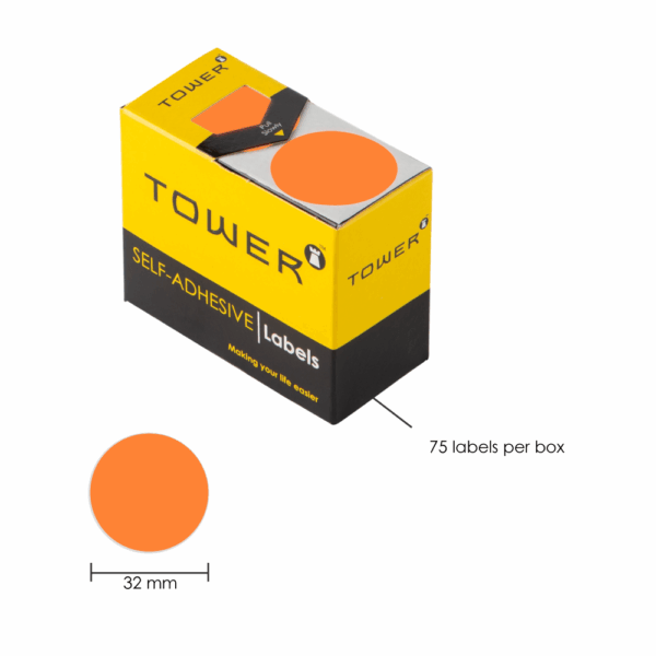 Fluorescent Orange Colour Code Stickers - 75pcs Roll
