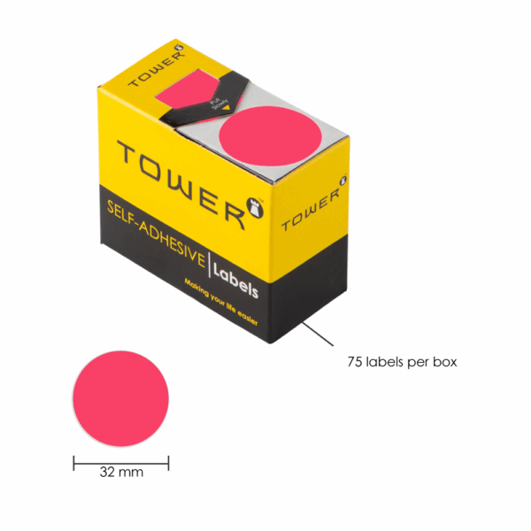 Fluorescent Pink Colour Code Stickers - 75pcs Roll