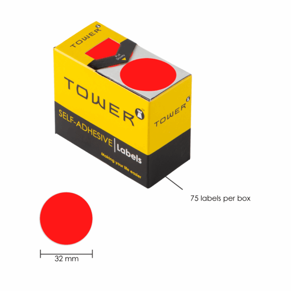 Fluorescent Red Colour Code Stickers - 75pcs Roll