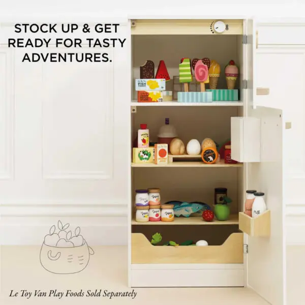 Pretend Play - Wooden Freestanding Fridge Freezer - 10pcs