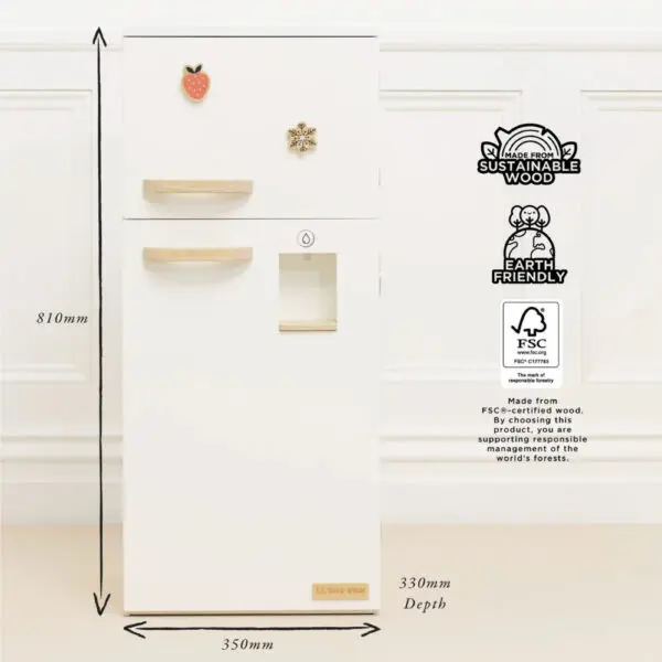 Pretend Play - Wooden Freestanding Fridge Freezer - 10pcs - Image 4
